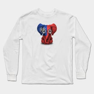 Baby Elephant with Glasses and Taiwanese Flag Long Sleeve T-Shirt